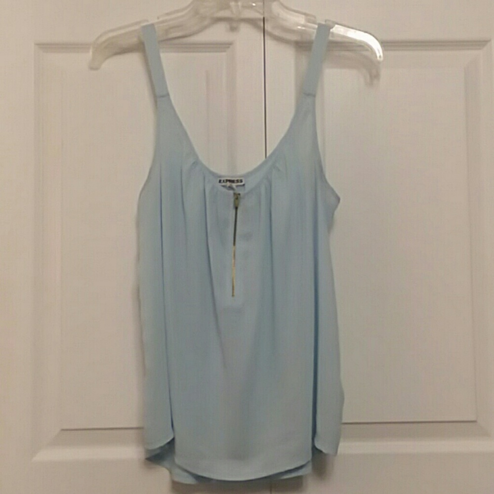 EXPRESS Baby Blue Tank Top w/Front Gold Zipper